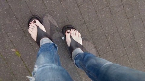 Outdoor crossdressing showcase featuring stunning feet in high heels by Heelex