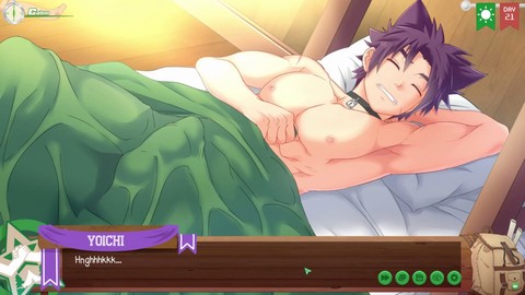 Behaarter Mann genießt Rollenspiele mit Anime-Porno mit seinem zarten Lagerkameraden im Freien