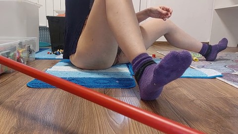 Sexy wife with a furry cooch and thick ass using a vacuum cleaner in an empty house